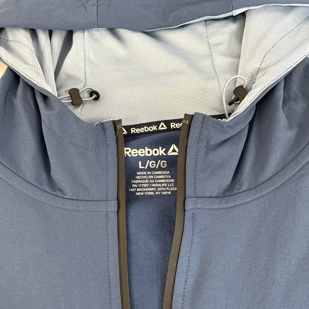 New Mens‎ Reebok Ascent Full Zip Windbreaker Jacket Size Large NWT Dark Denim